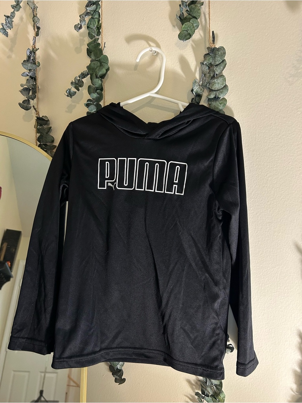 Puma Black Kids' Hooded Long-Sleeve Top with White Logo